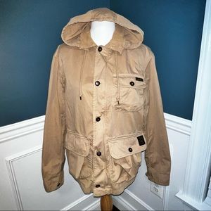 Polo Ralph Lauren Men’s Military Style Jacket Removable Hood Tan Khaki Size M